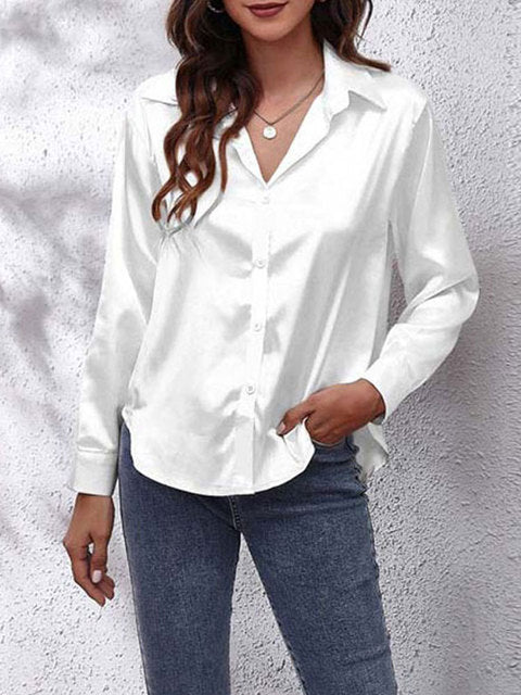 Kaleth | Fließende Satinbluse für Damen mit langen Ärmeln und Knöpfen | Elegant