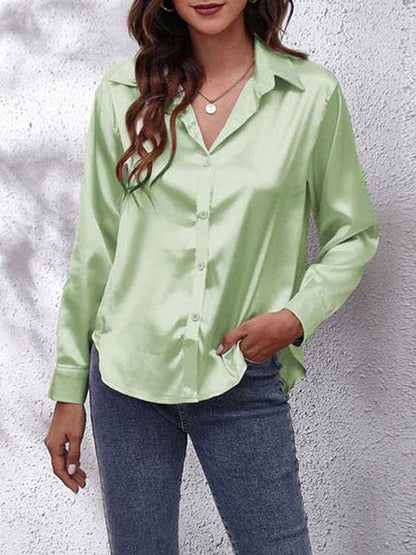 Kaleth | Fließende Satinbluse für Damen mit langen Ärmeln und Knöpfen | Elegant