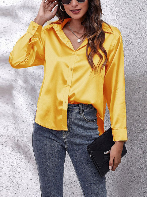 Kaleth | Fließende Satinbluse für Damen mit langen Ärmeln und Knöpfen | Elegant