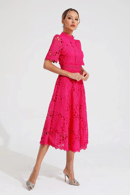 Leoncia | Vestido midi elegante para mujer de encaje