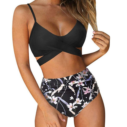 Rosalina | Bikini für Damen mit hohem Bund und Blumenmuster  