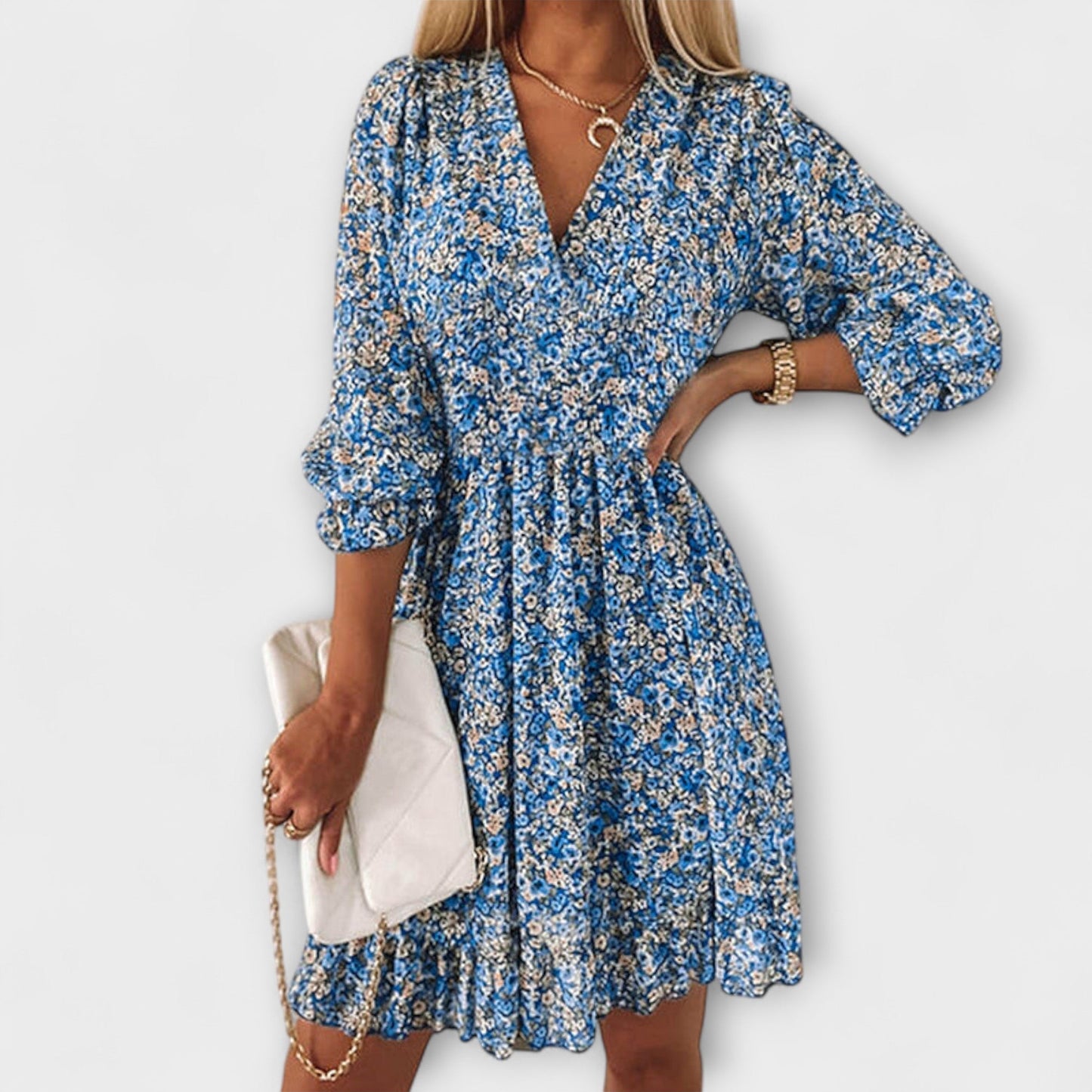 Amparo | Vestido mini para mujer con estampado floral y cuello en V