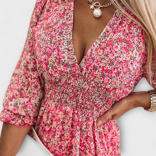 Amparo | Vestido mini para mujer con estampado floral y cuello en V