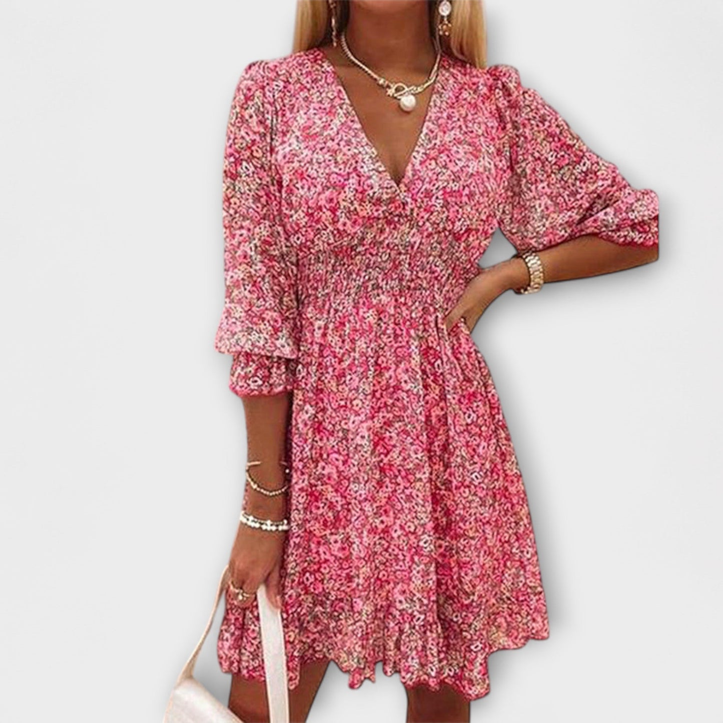 Amparo | Vestido mini para mujer con estampado floral y cuello en V