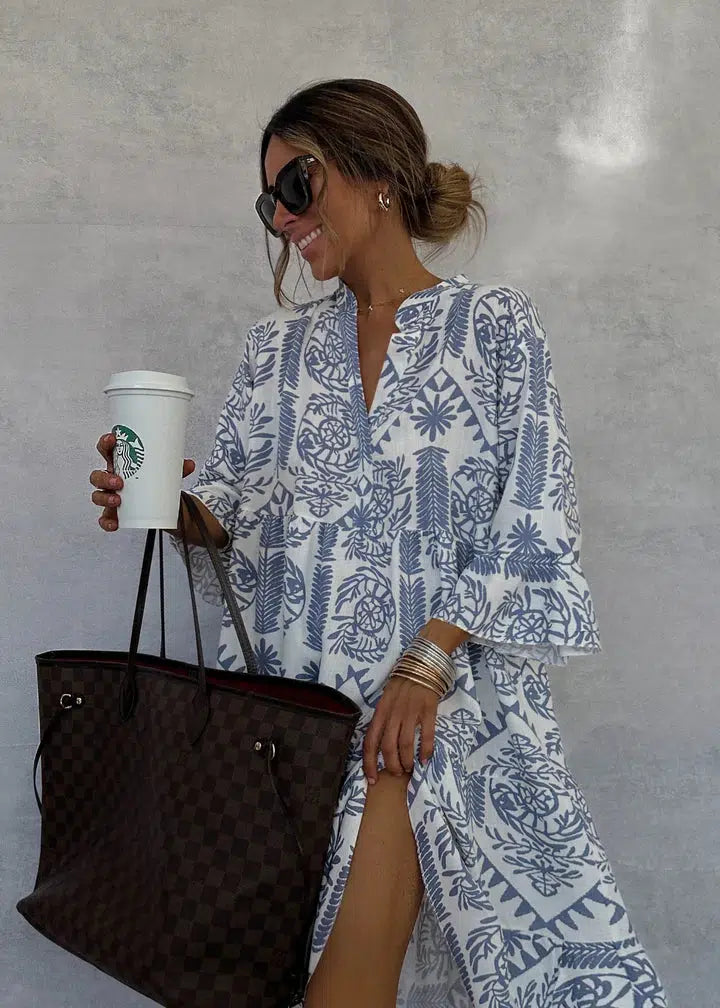 Victorina | Vestido estampado con manga amplia fluida