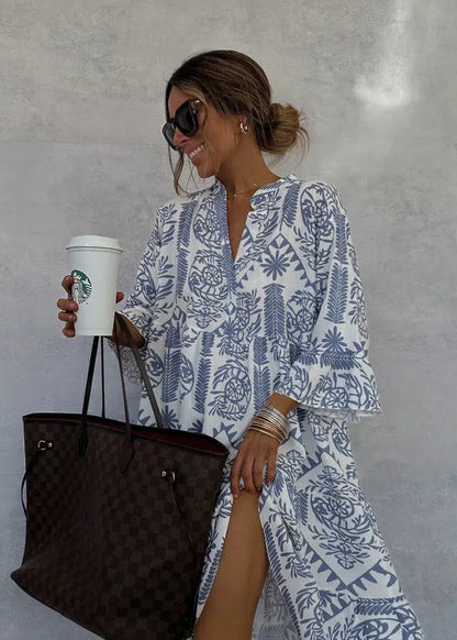Victorina | Vestido estampado con manga amplia fluida
