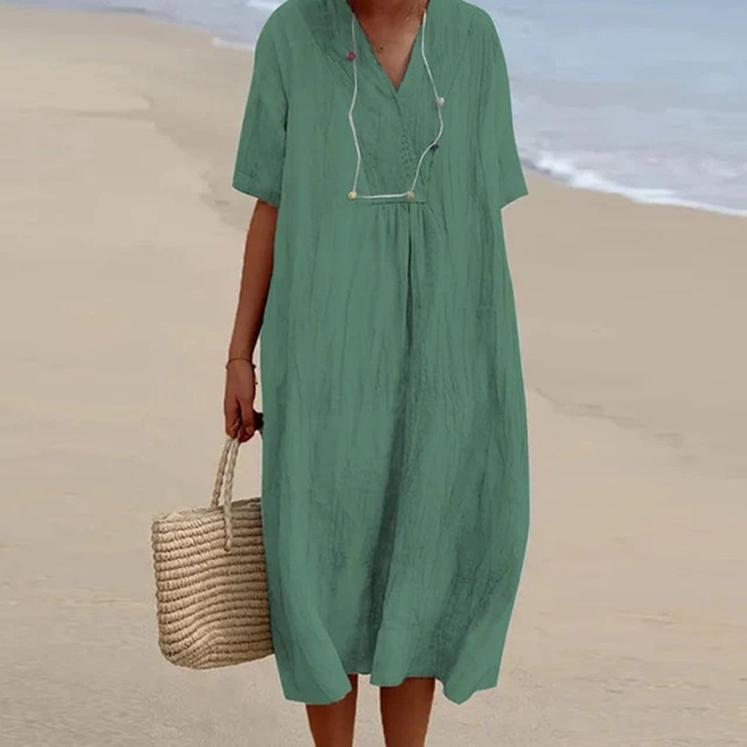 Evarista | Vestido Midi para Mujer de Corte Relajado con Mangas Cortas