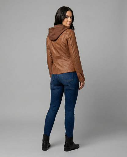 Fiorella | Chaqueta motera ajustada para mujer con capucha | Atrevida