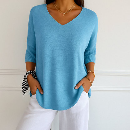 Elaris | Damenpullover mit kurzen Ärmeln, V-Ausschnitt und entspanntem Design  