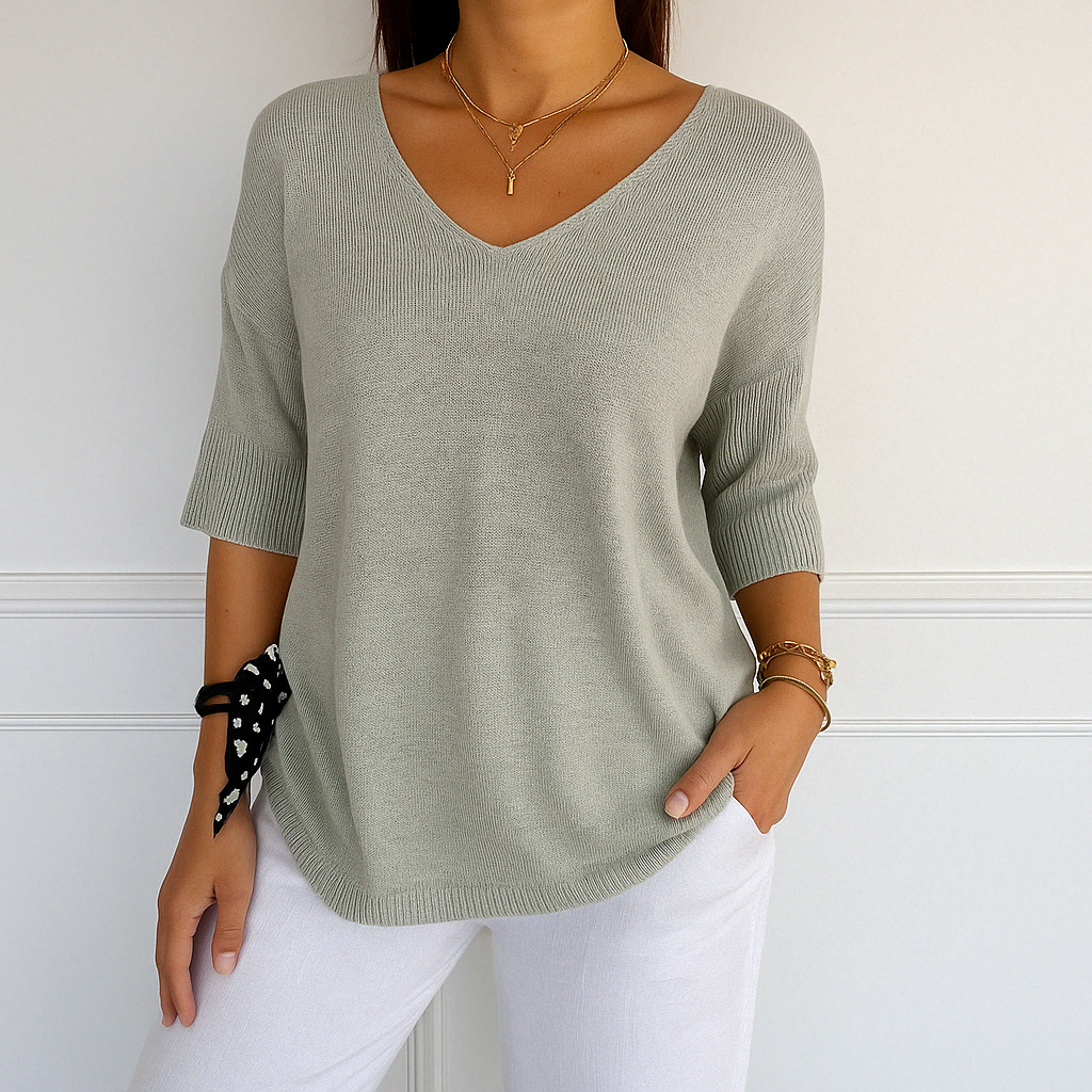 Elaris | Damenpullover mit kurzen Ärmeln, V-Ausschnitt und entspanntem Design  