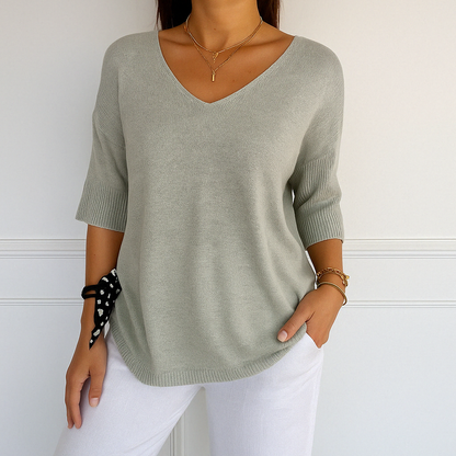Elaris | Damenpullover mit kurzen Ärmeln, V-Ausschnitt und entspanntem Design  