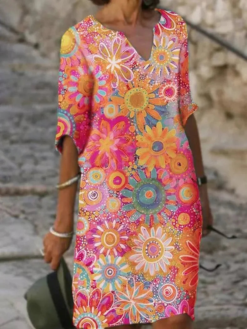 Taliana | Women's Flattering V-Neck Floral Mini Dress | Lightweight