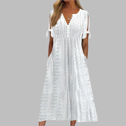 Belén | Elegant boho midi dress with V-neck and pockets