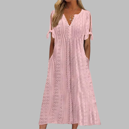Belén | Elegant boho midi dress with V-neck and pockets