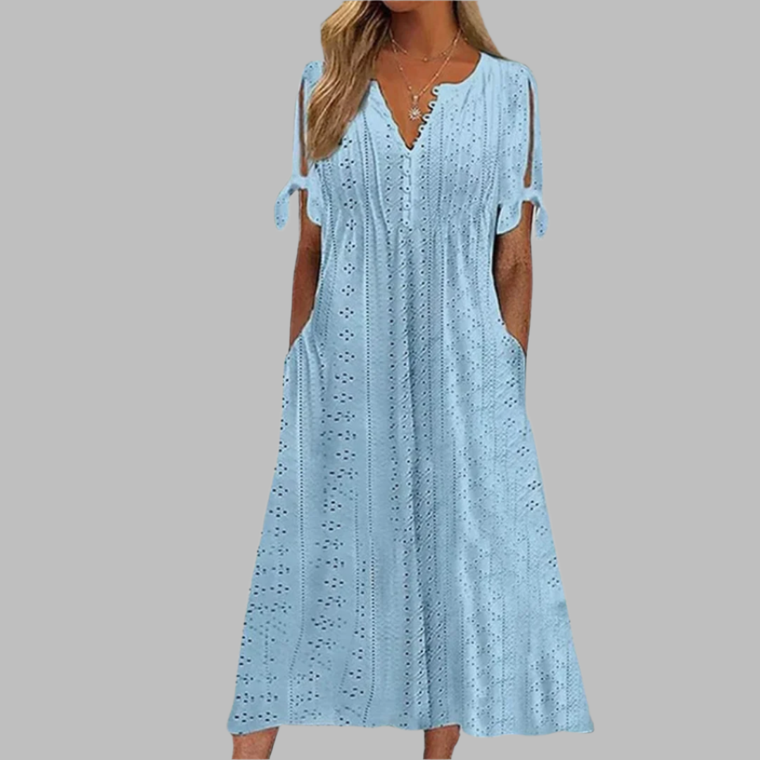 Belén | Elegant boho midi dress with V-neck and pockets