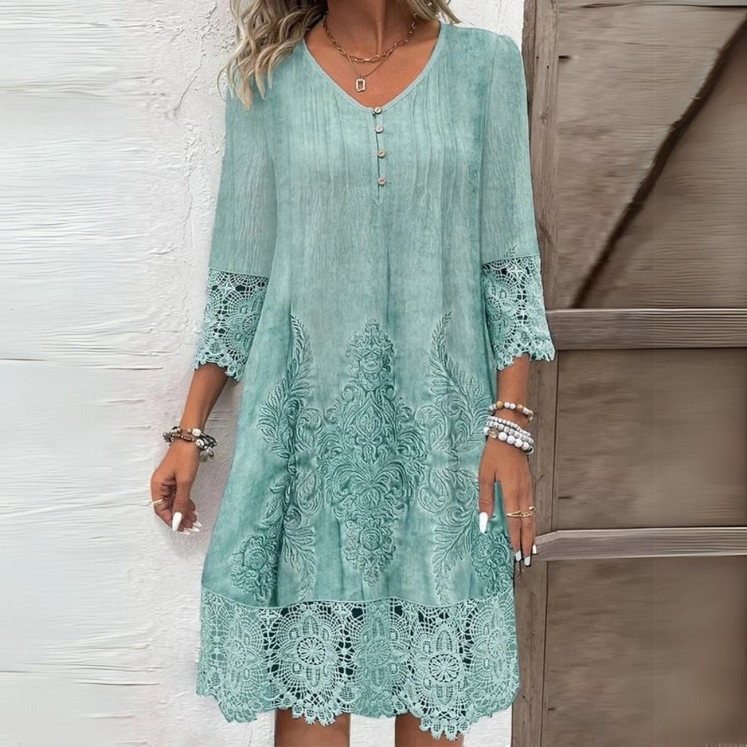Reyes | Midi dress with floral print and lace details