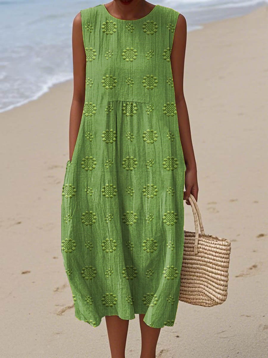Orlena | Ärmelloses Maxi-Sommerkleid mit Stickereien