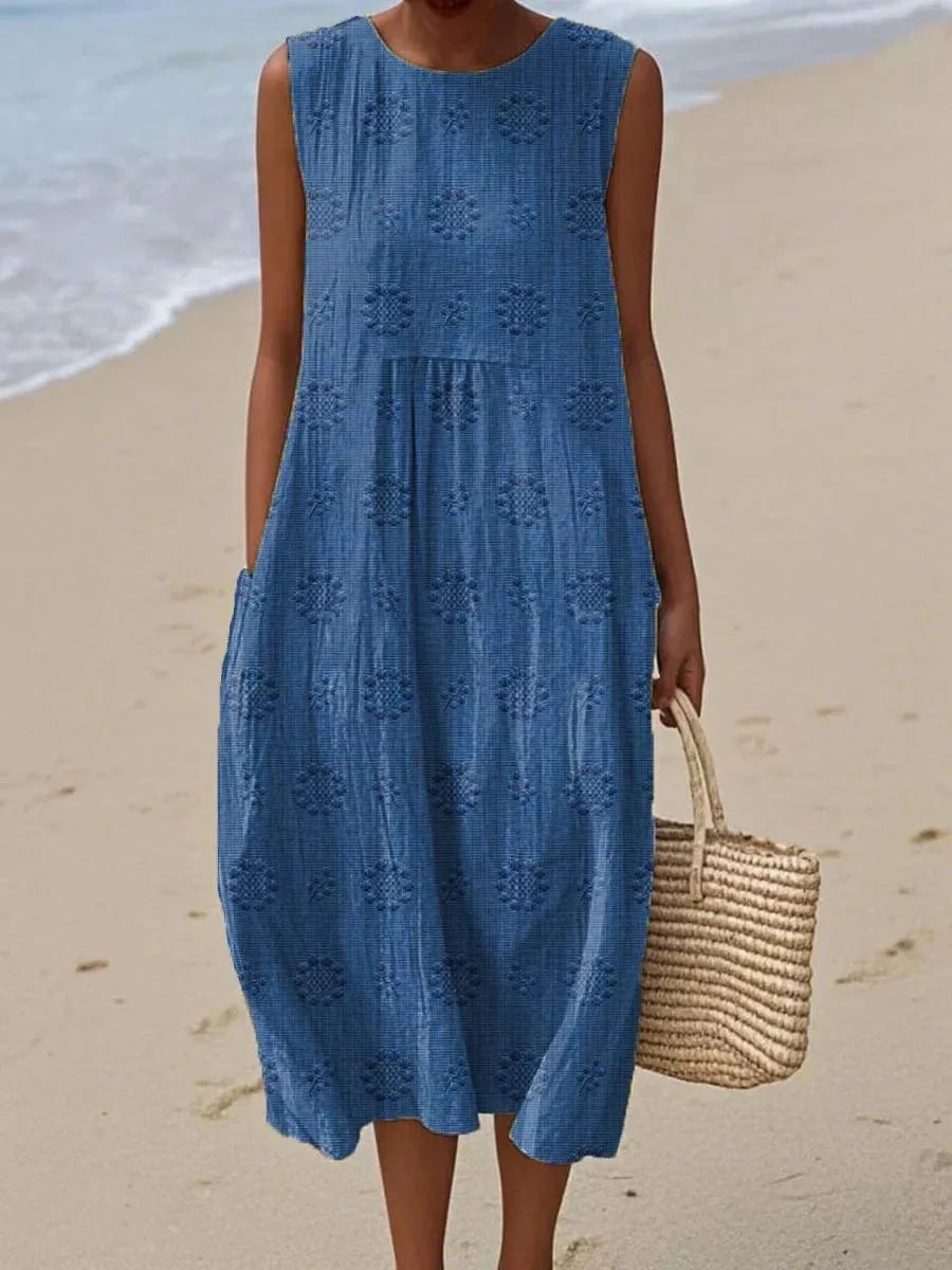 Orlena | Ärmelloses Maxi-Sommerkleid mit Stickereien