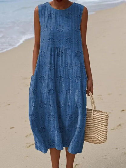 Orlena | Ärmelloses Maxi-Sommerkleid mit Stickereien
