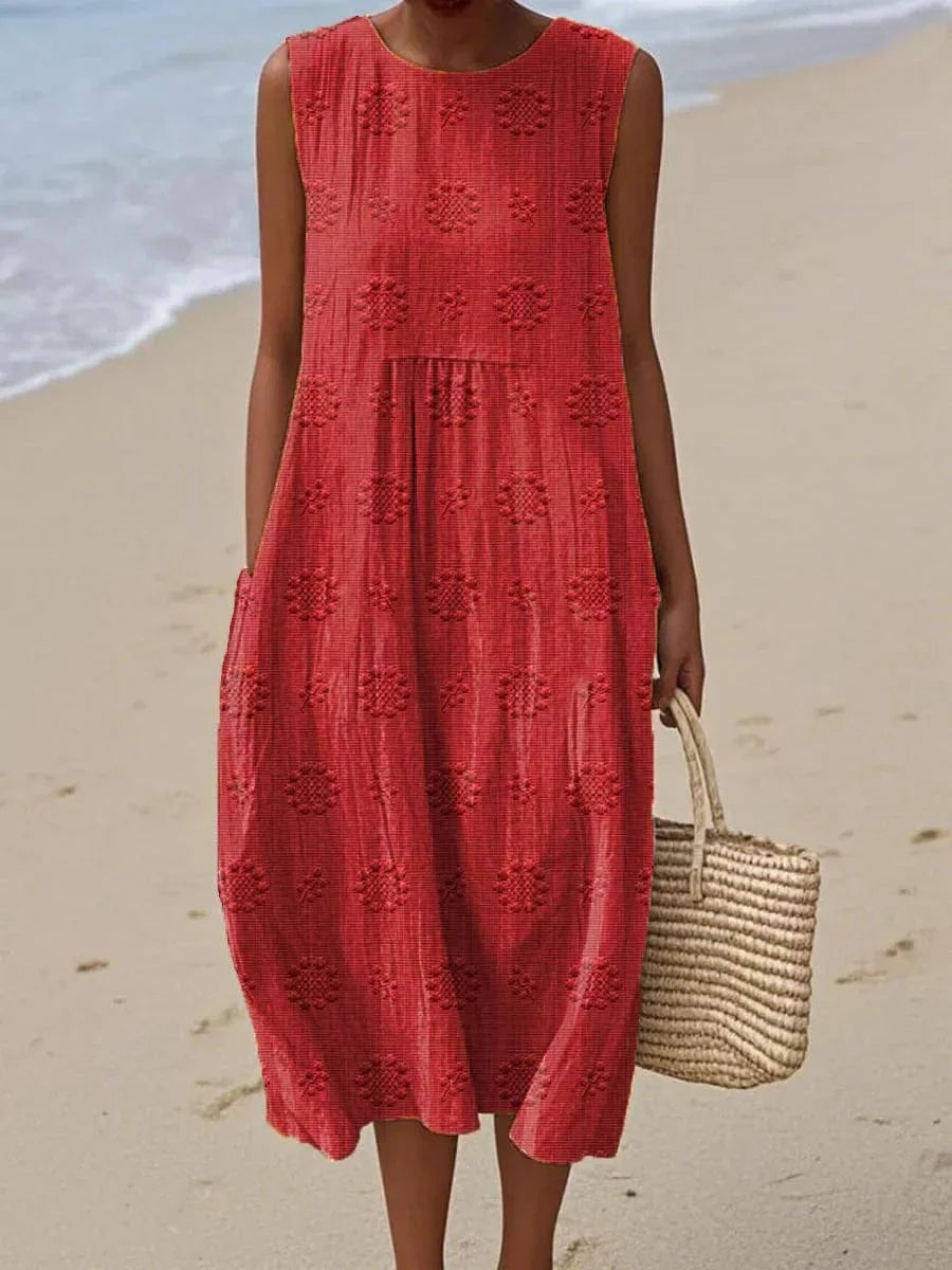 Orlena | Ärmelloses Maxi-Sommerkleid mit Stickereien