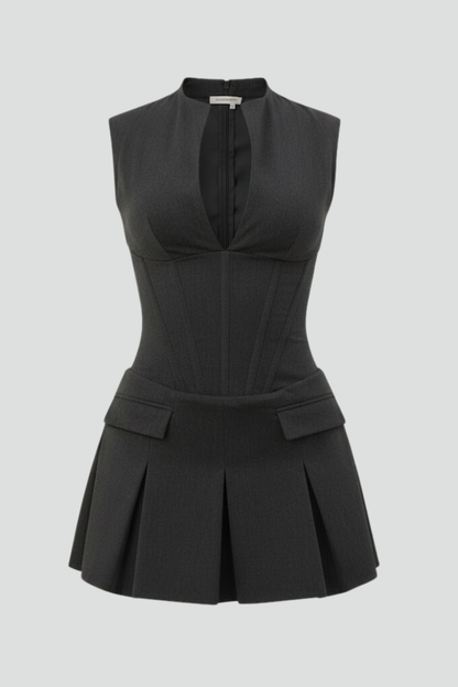 Irene | Women's mini dress with a deep neckline and pleated skirt