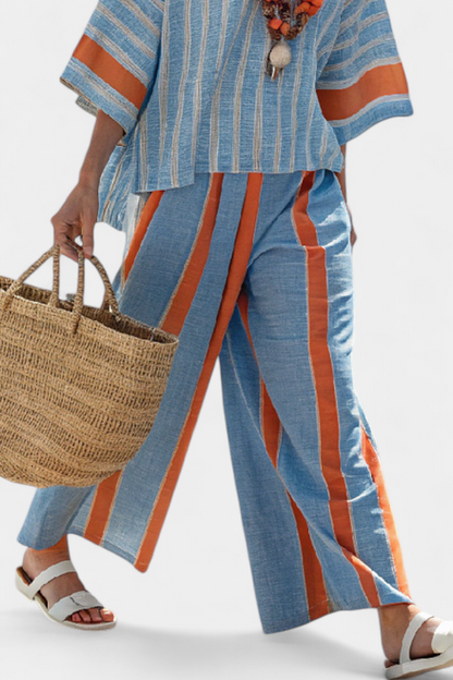 Meresa | Sophisticated striped top in terracotta and linen pants