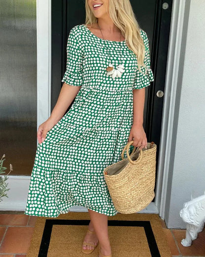 Dalia | Robe midi d'été pour femme avec imprimé et volants