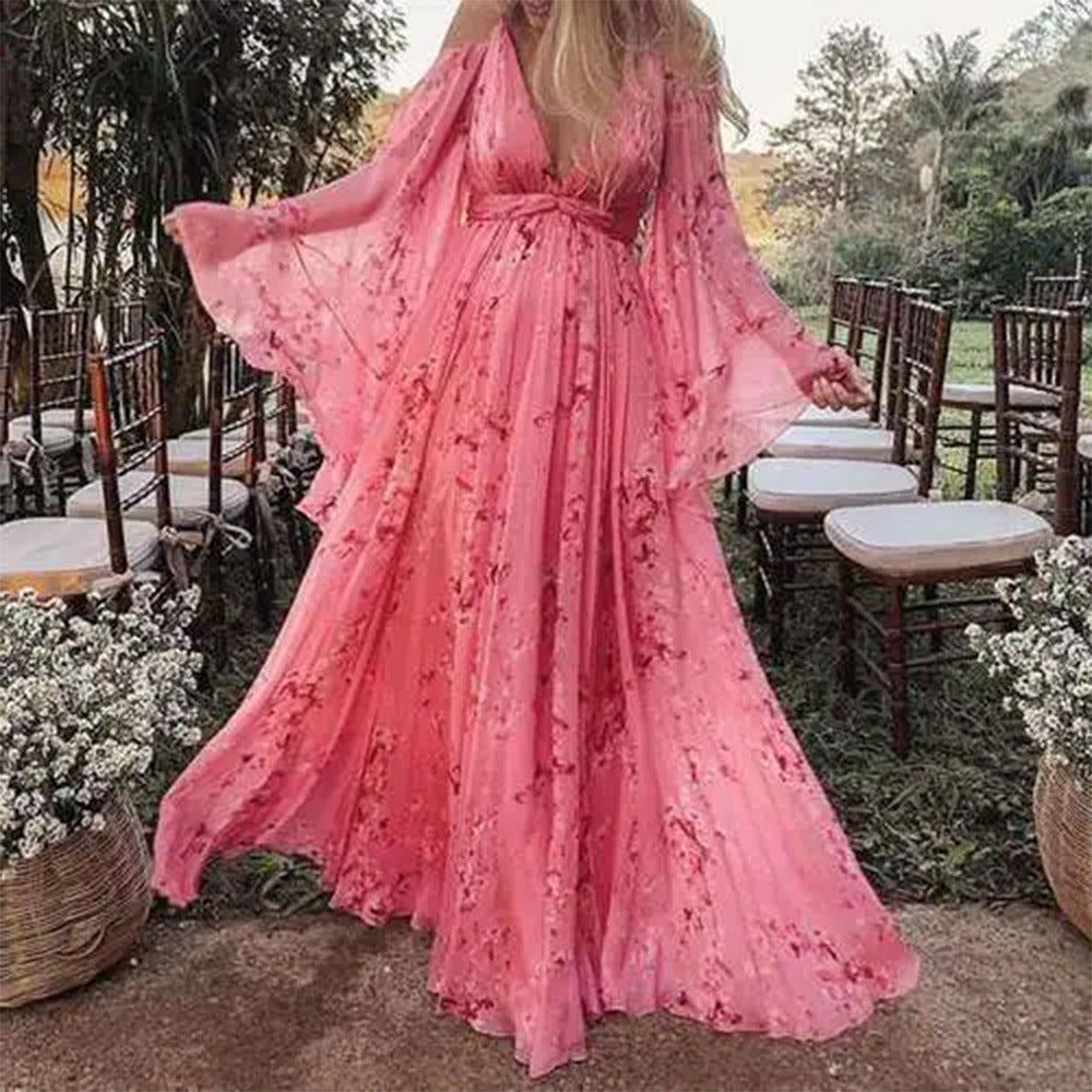 Odalys | Langes Damenkleid mit Blumenmuster | Elegant