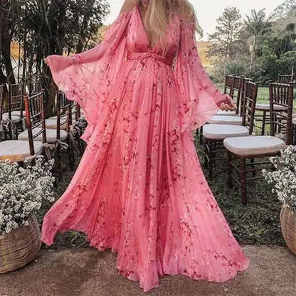 Odalys | Langes Damenkleid mit Blumenmuster | Elegant