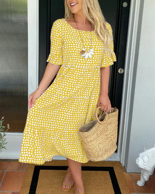 Dalia | Robe midi d'été pour femme avec imprimé et volants