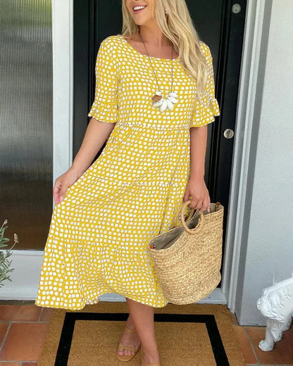 Dalia | Robe midi d'été pour femme avec imprimé et volants