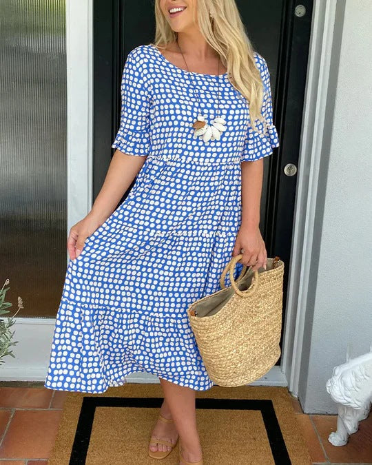 Dalia | Robe midi d'été pour femme avec imprimé et volants