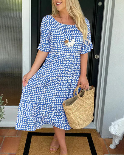 Dalia | Robe midi d'été pour femme avec imprimé et volants