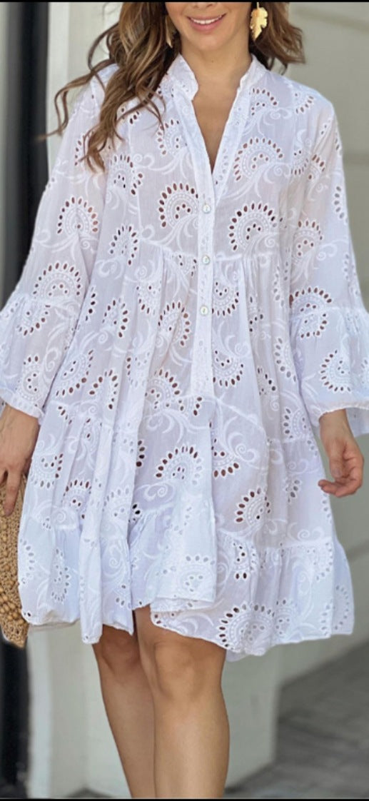 Gala | Women's mini dress with cutout embroidery and ruffles