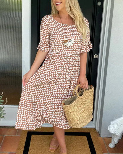 Dalia | Robe midi d'été pour femme avec imprimé et volants