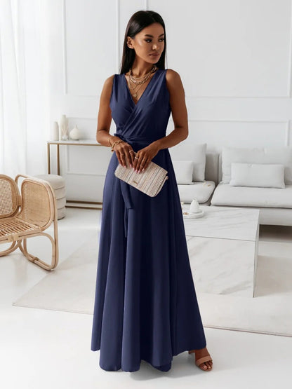 Aurea | Vestido maxi con cinturón y escote en V para mujer
