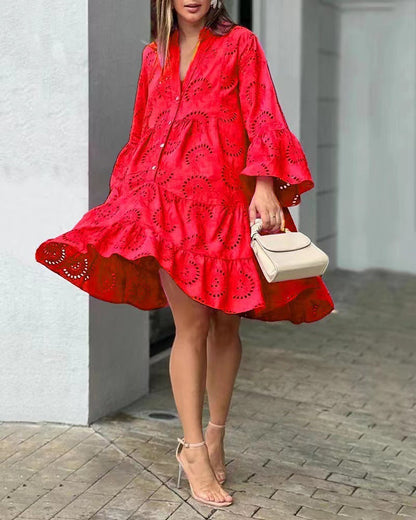 Gala | Women's mini dress with cutout embroidery and ruffles