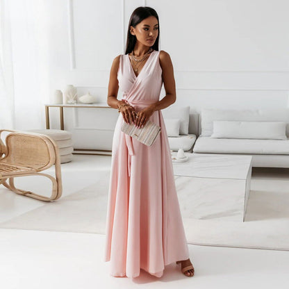 Aurea | Vestido maxi con cinturón y escote en V para mujer