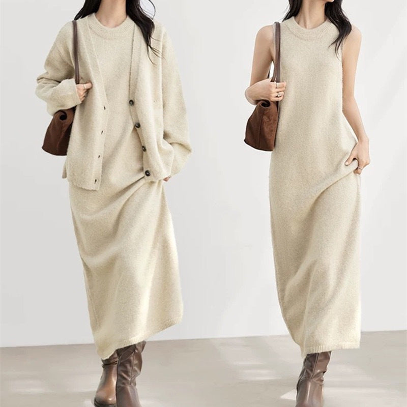 Aranza | Damenoutfit mit langem Kleid und weichem Cardigan | Elegant
