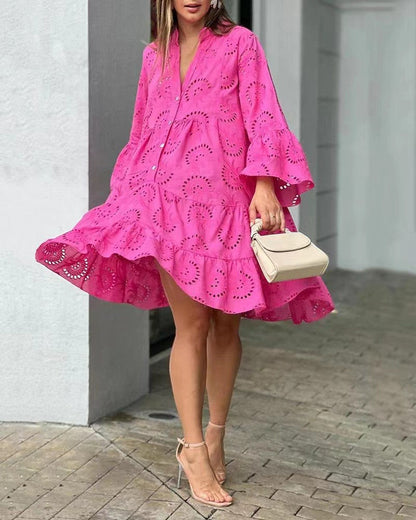 Gala | Women's mini dress with cutout embroidery and ruffles