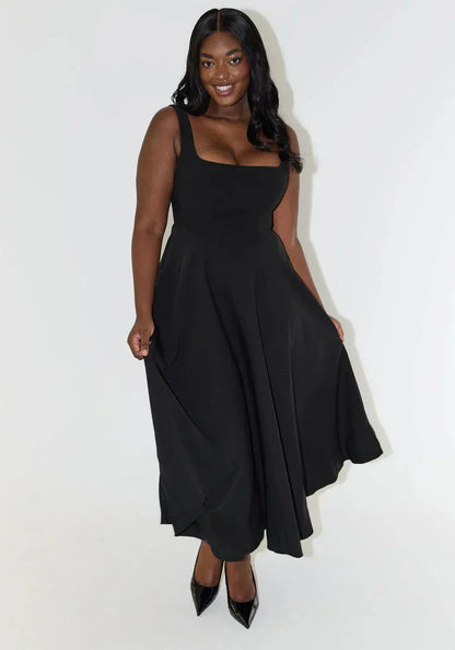 Sergia | Midikleid mit hoher Taille und quadratischem Ausschnitt  