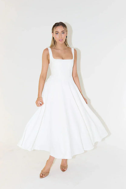 Sergia | Midikleid mit hoher Taille und quadratischem Ausschnitt  