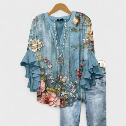 Selia | Chemisier floral à manches évasées et coupe ample pour femme