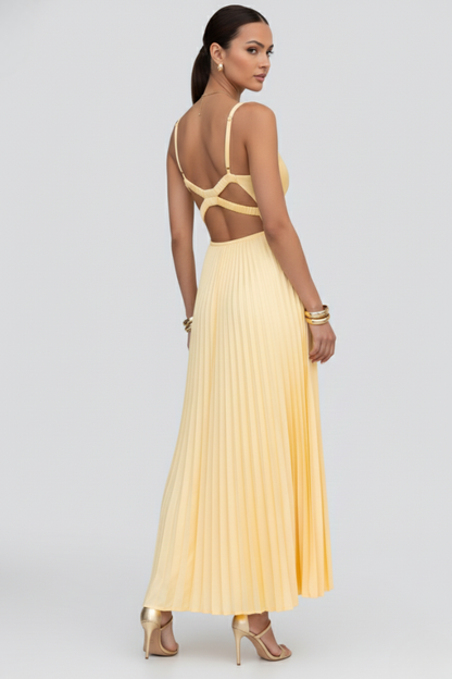 Alicia | Maxikleid für Damen mit V-Ausschnitt und plissiertem Rock