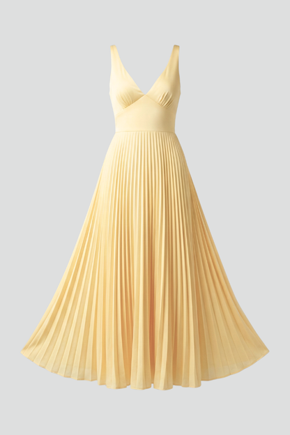 Alicia | Maxikleid für Damen mit V-Ausschnitt und plissiertem Rock