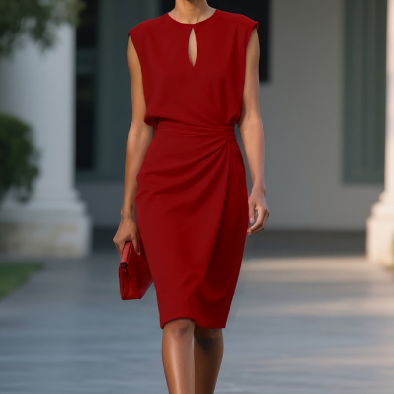 Immae | Elegant Sleeveless Midi Dress with Side Shirring