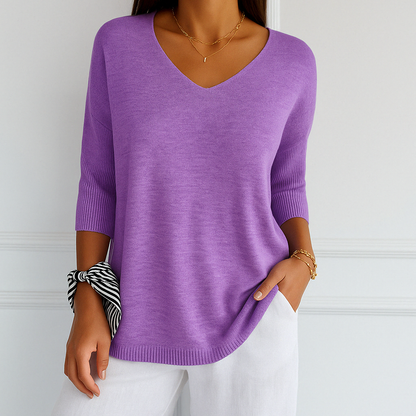 Elaris | Damenpullover mit kurzen Ärmeln, V-Ausschnitt und entspanntem Design  