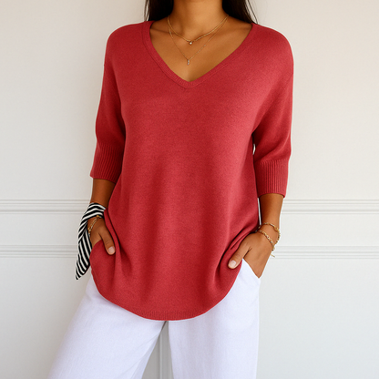Elaris | Damenpullover mit kurzen Ärmeln, V-Ausschnitt und entspanntem Design  