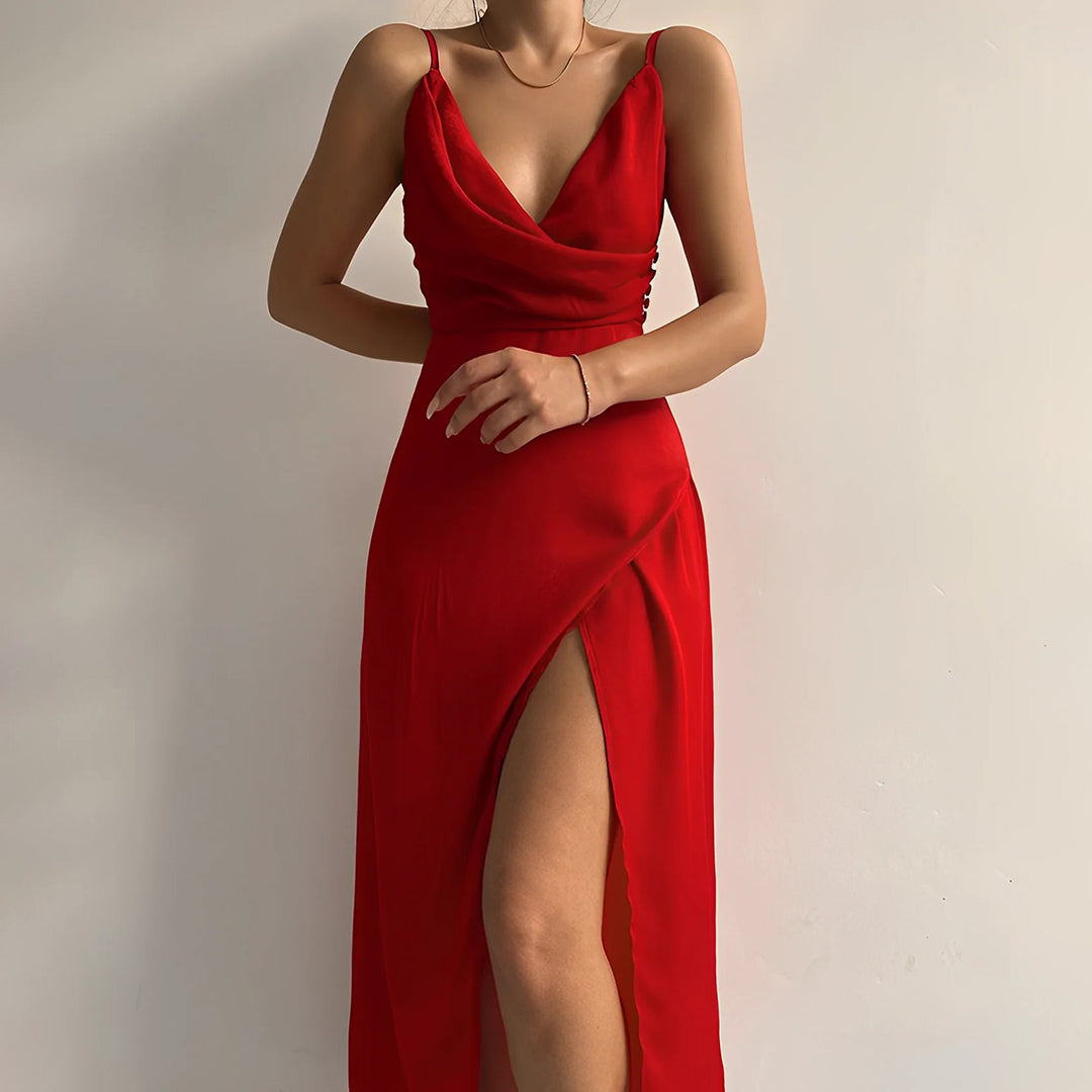 Isabel | Satin-Kleid im Ibiza-Stil mit seitlichem Schlitz