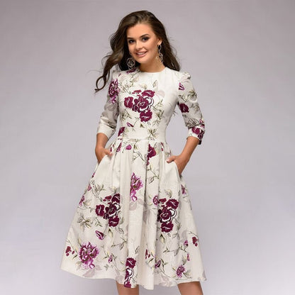 Valeria | Vestido midi con estampado floral y cuello redondo